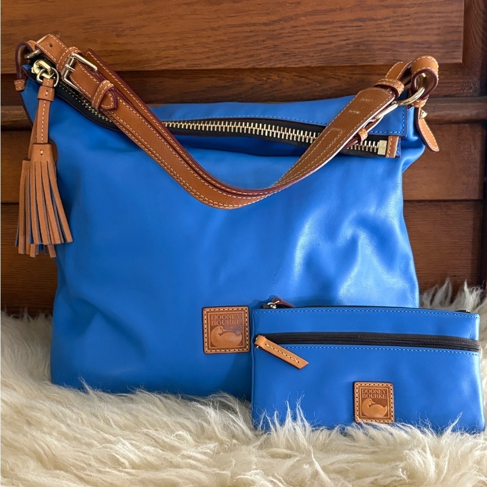 Dooney & Bourke Newbury Leather Cobalt Blue Dixon Bag and Wallet Set with COA